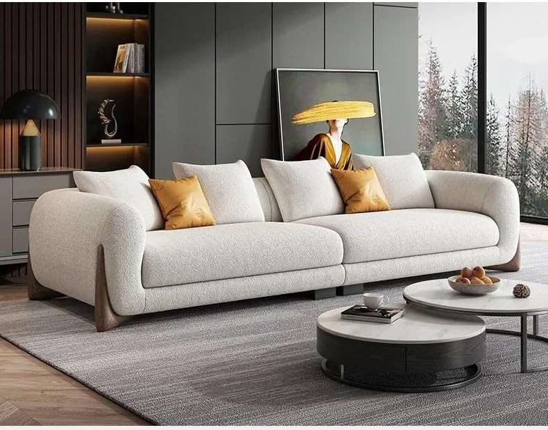 Aroma Homes Italian Style White Lamb Velvet Sofa – Minimalist Modern Couch with Solid Wood Frame & Latex Filling | Luxury Living Room Furniture Combination Set (220cm) - Image 1